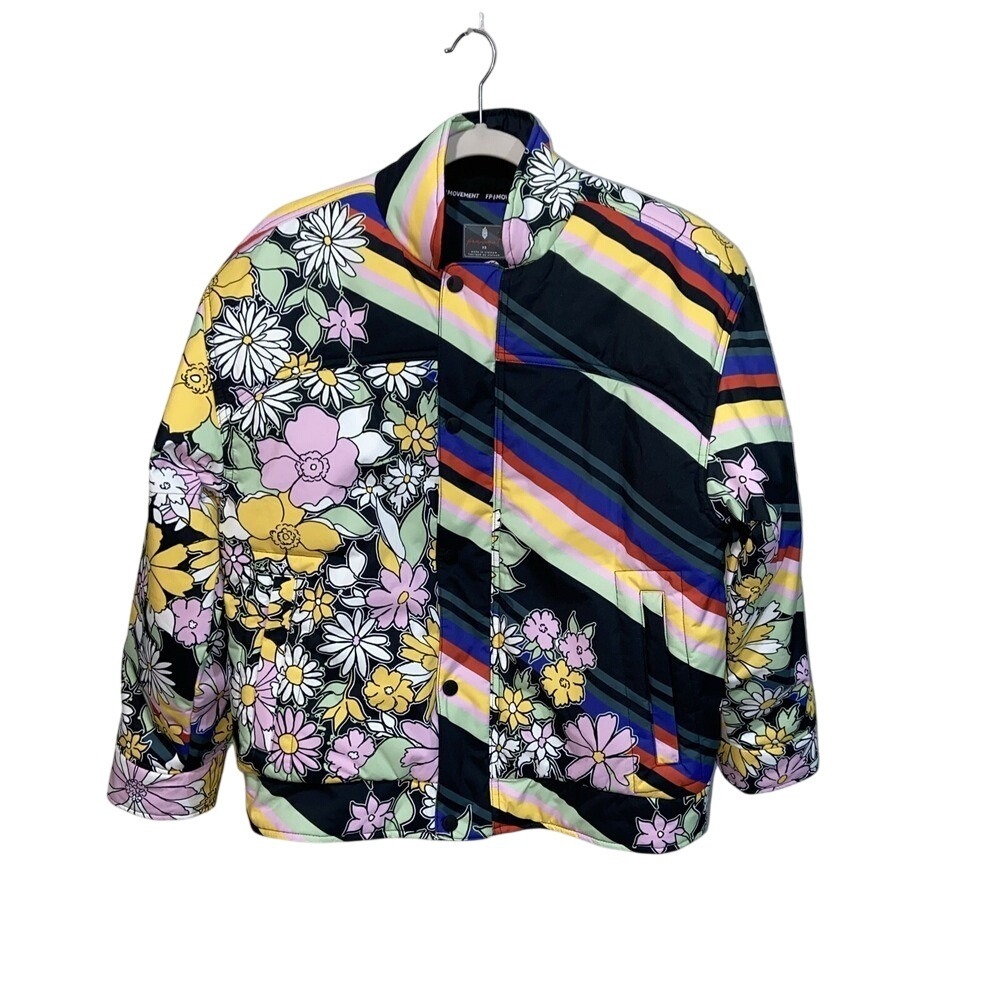 FP Movement Free People Bunny Slope Floral Stripe Puffer Jacket XS Ski 70s NWOT